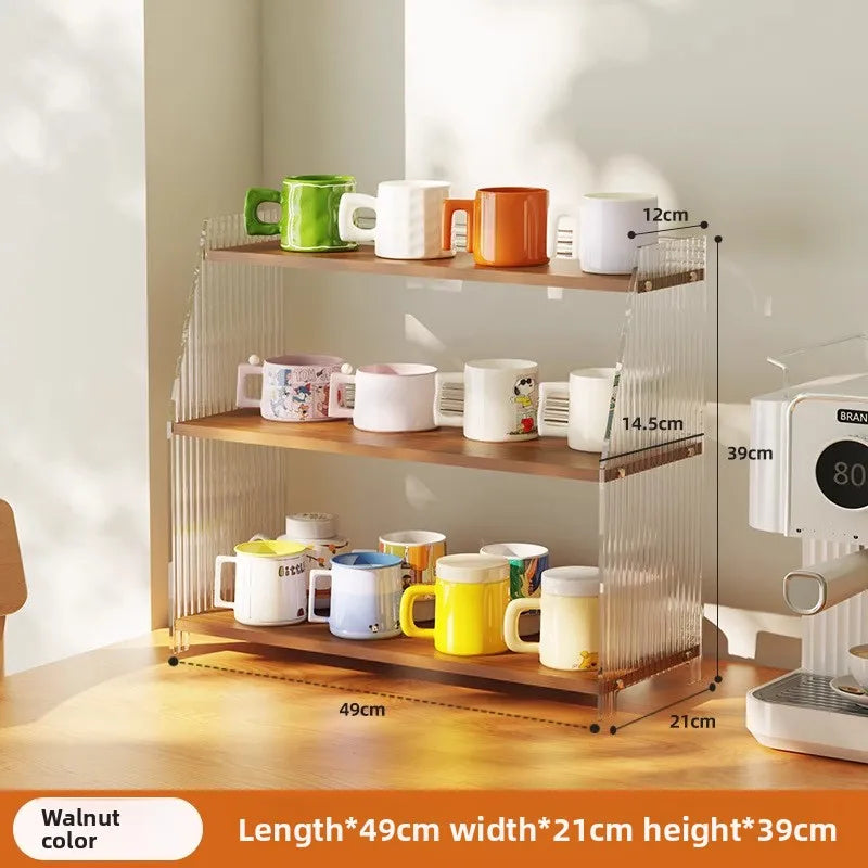 Multi-functional Desktop shelf Acrylic cup holder Water cup holder Household multi-layer storage rack sturdy and durable Oasis Select Walnut 49B