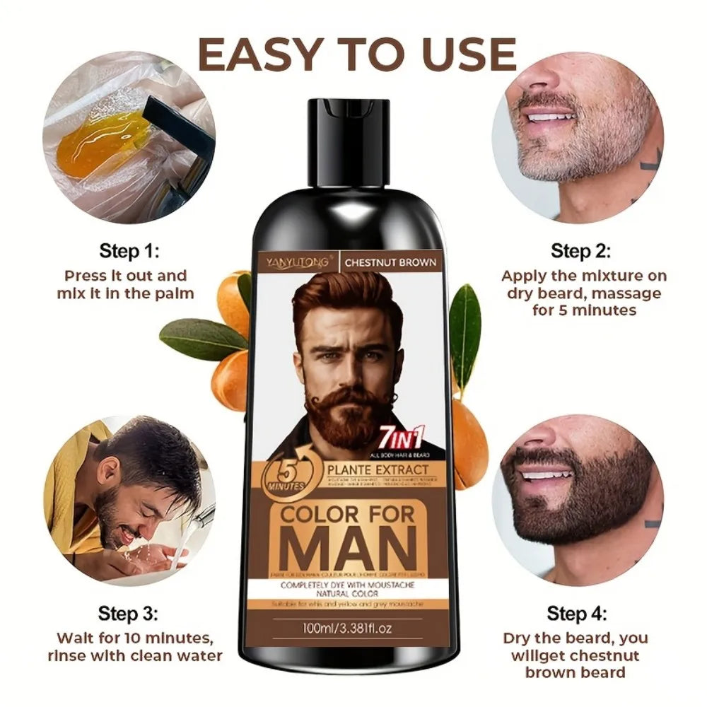 7-in-1 Men's Beard Dye Water, Mild Plant Pigment Men's Beard Natural Hair Color Dye, Portable Coloring, Oasis Select