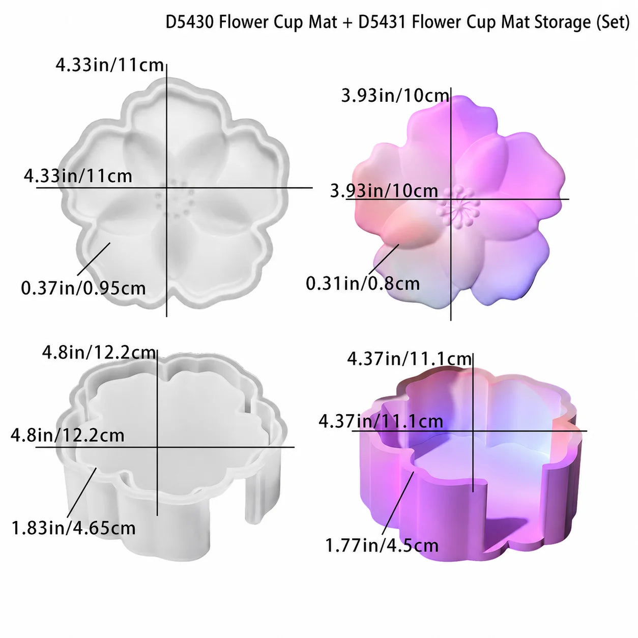 Flower Coaster and Storage Box Silicone Resin Mold for DIY Epoxy Casting Handmade Home Decor Oasis Select White