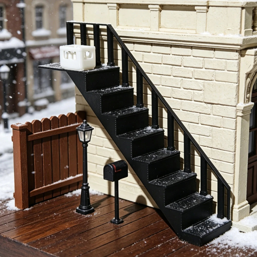 1:12 Scale Miniature Staircase Model Statue Building Stairs with Railings Dollhouse & Diorama Ornament Accessory DIY Scene Decor Oasis Select