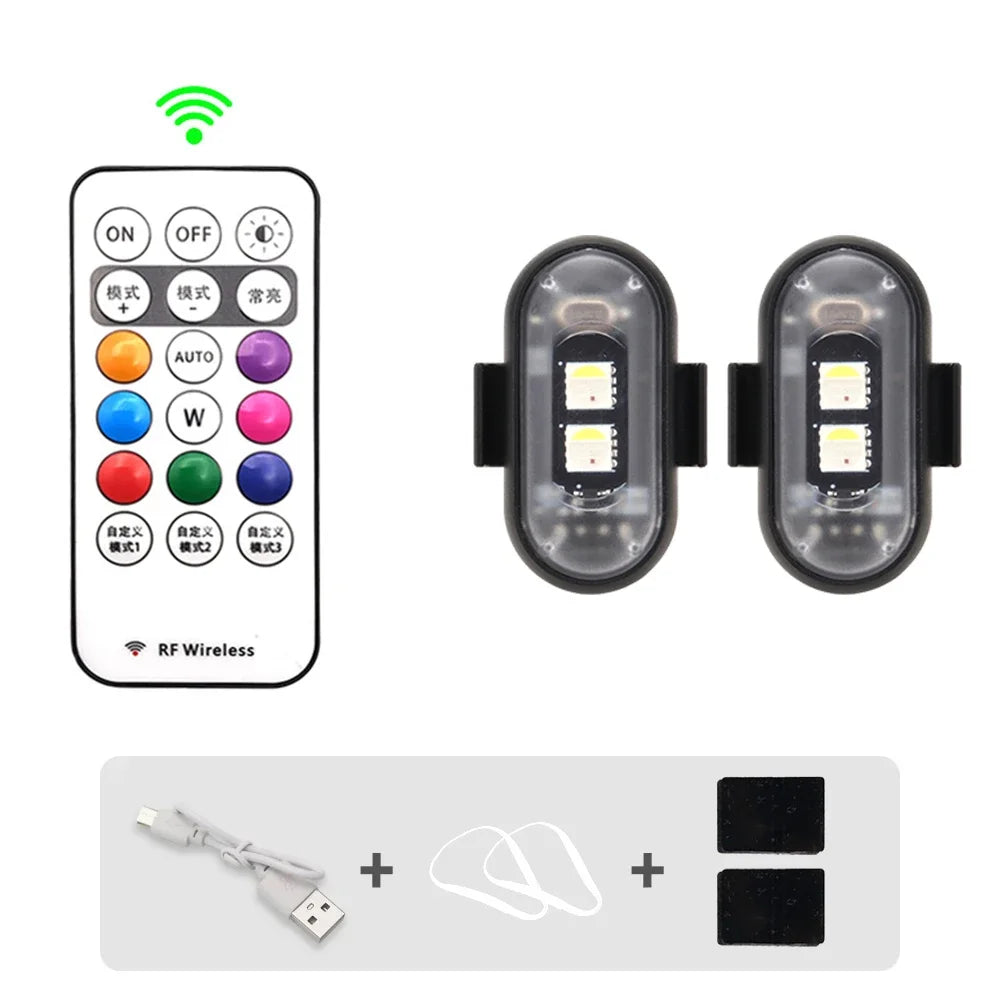 Motorcycle RGB LED Strobe Lights 8 Colors LED Flash Position Wireless Light Aircraft Airplane Helicopter Warning Signal Lights Oasis Select 2PCS