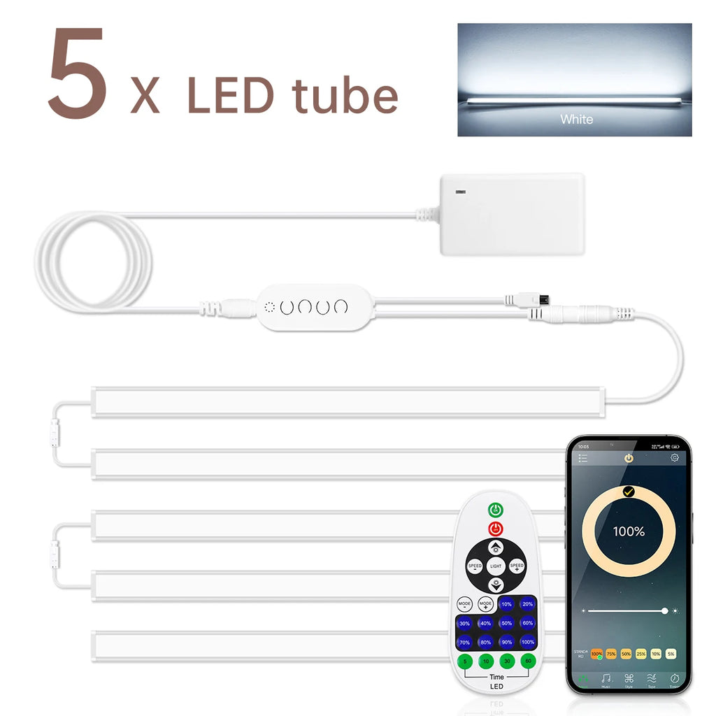 1-6PCS LED Bar Light Efficient Heat Dimmable RF Remote/Bluetooth Control 12V 30CM/40CM/50CM Night Lihgt for Kitchen Living Room Oasis Select 30CM Length 5x Light Bar White