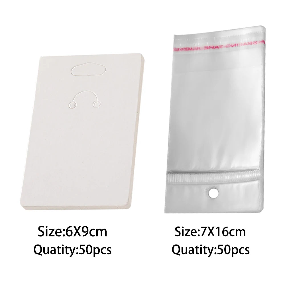 100pcs 6x9cm Keychain Display Card Packaging with Self-Sealing Bags For Bracelet Jewelry Wrapper Display Small Business Supplies Oasis Select White1