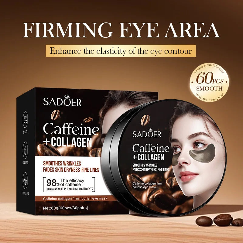 SADOER Caffeine Crystal Collagen Eye Mask Anti Dark Circles Ant -Aging Anti Wrinkles Moisturizing Eye Patche Skin Care 1/2/4pcs Oasis Select Coffee 1pc