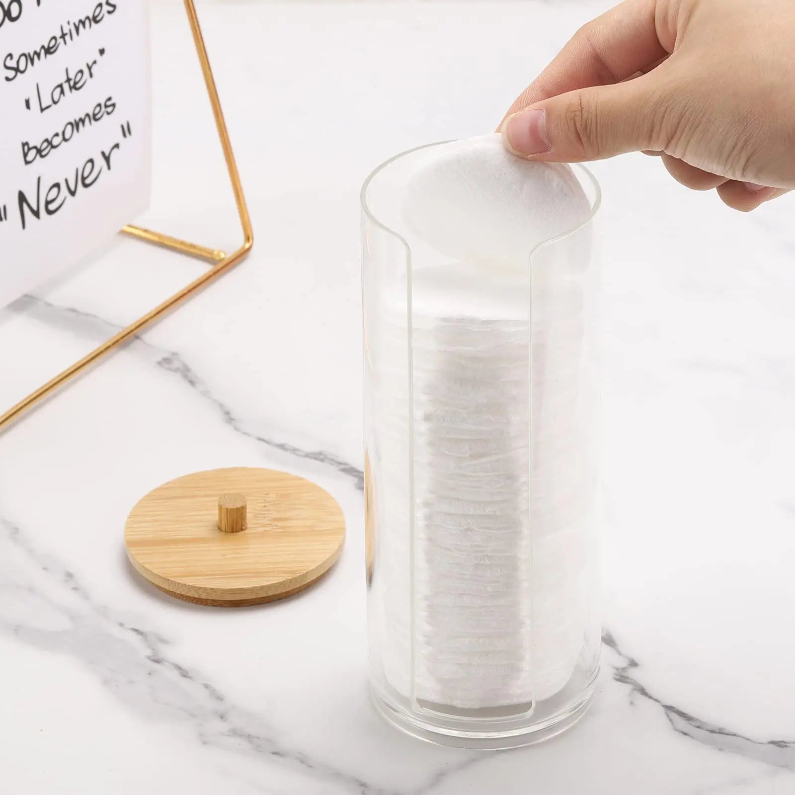 2 Pcs Cotton Pad Holder, Bathroom Makeup Organizers Containers， Canister Vanity Storage Jars Dispenser Holder wuth Bamboo Lid Oasis Select