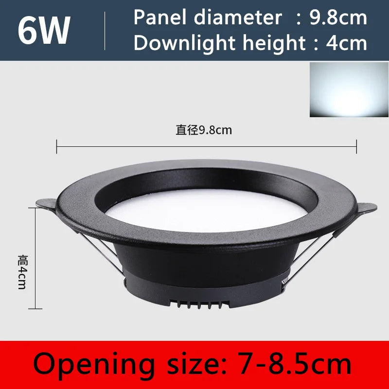 Slim Recessed LED Downlight 6W–20W AC220V | High CRI Ceiling Spot