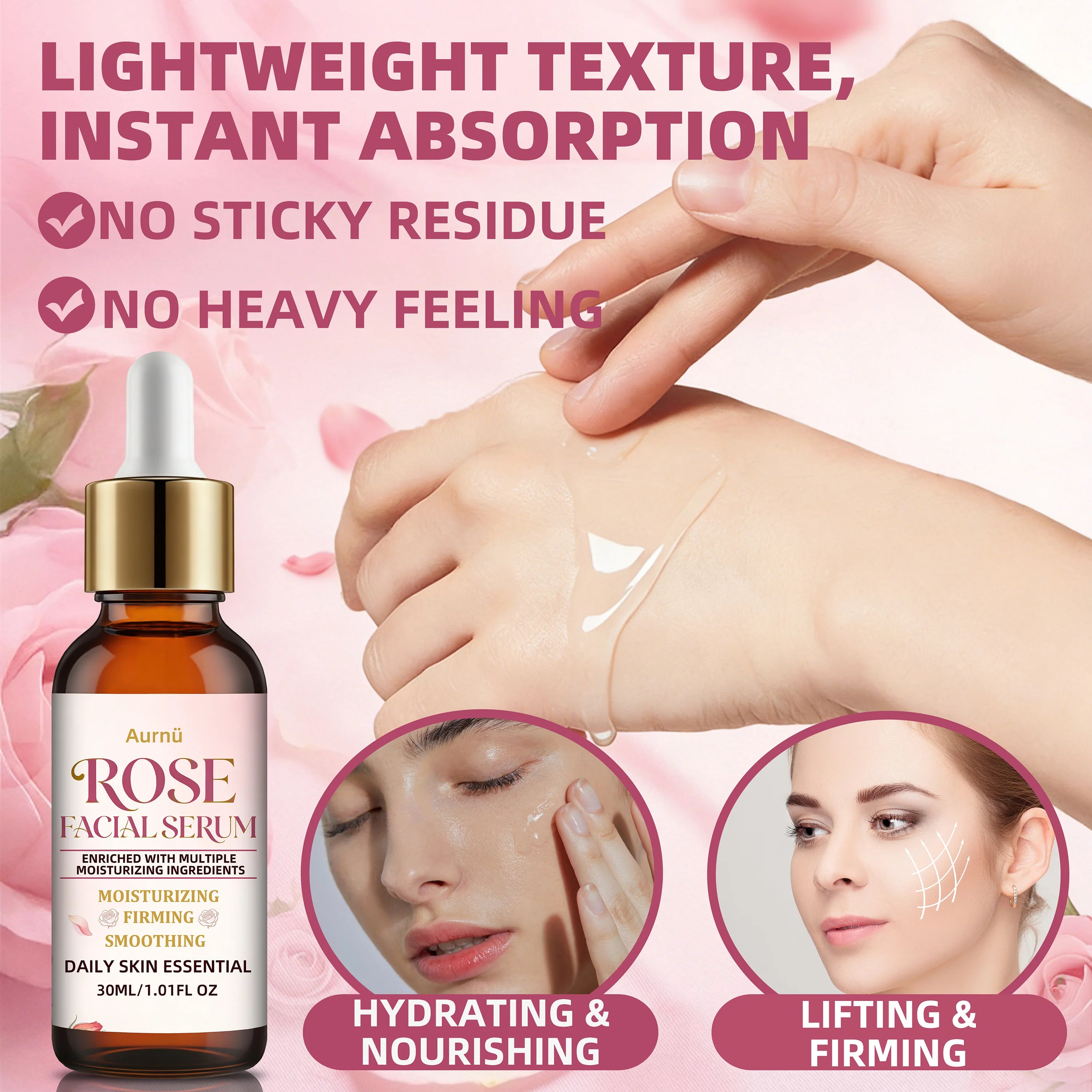 Aurnü Rose Facial Serum – Hydrating & Nourishing, All Skin Types Rose Face Serum Oasis Select