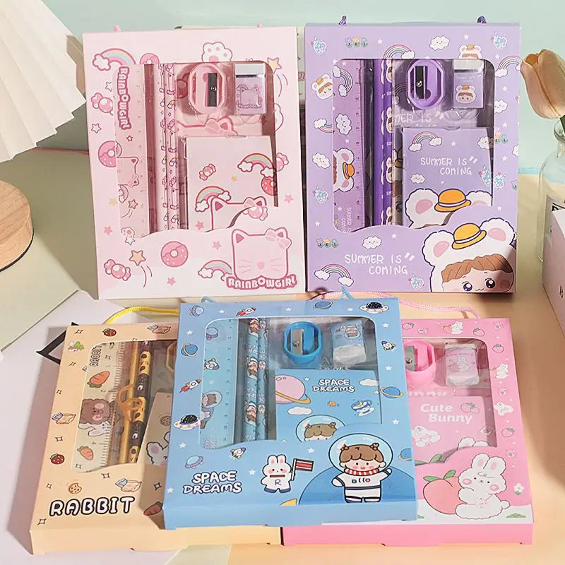6PCS Stationery Set School Students Stationery Six-piece Gift Box Pencil Eraser School Supplies Gift for Friends Oasis Select