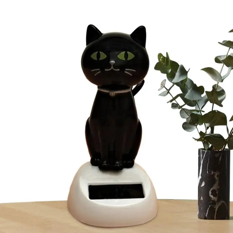 Solar Shaking Cat Car Decoration Cartoon Cat Toy Dashboard Decorations Solar Shaking Head Doll Black Cat Small Gadget Decor Oasis Select