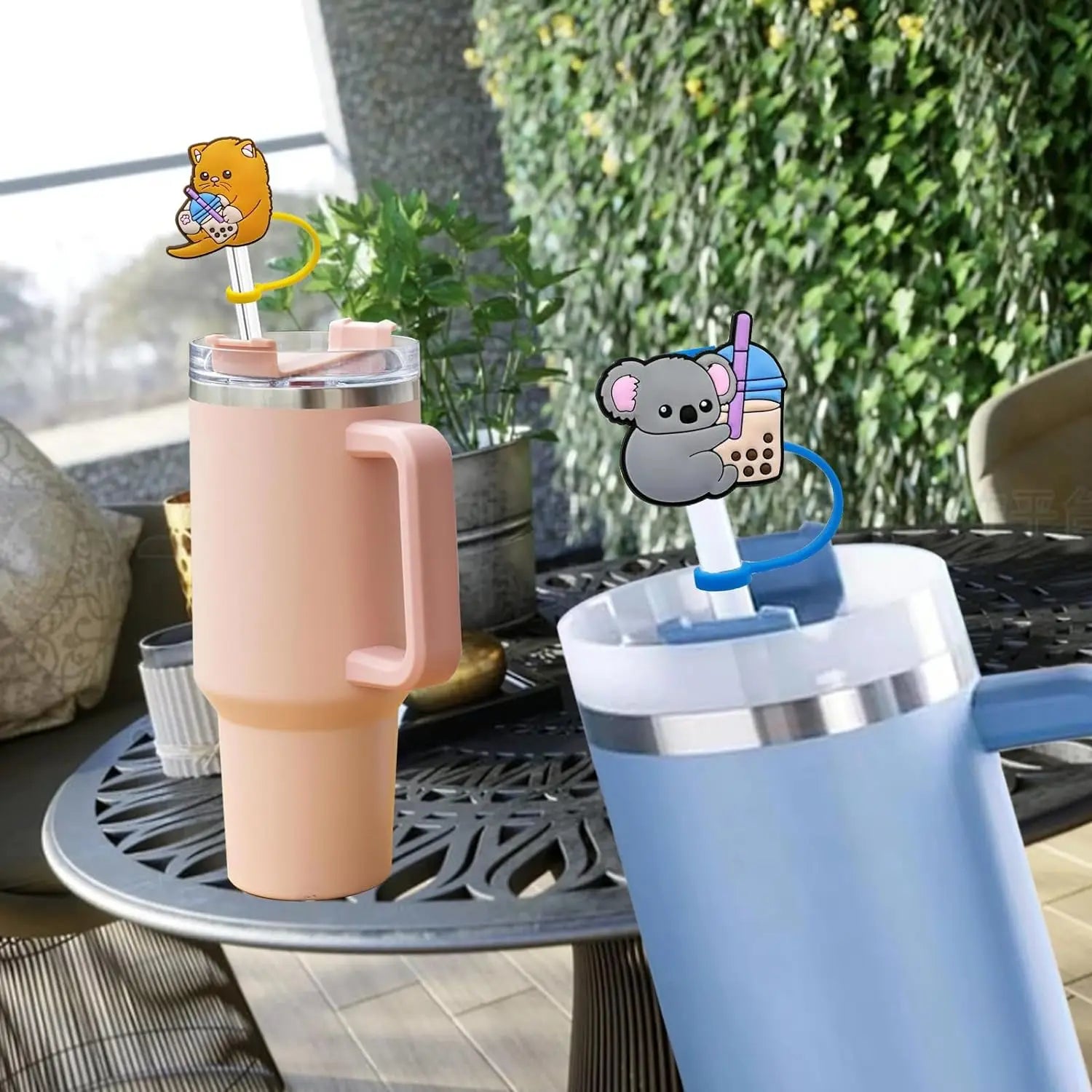 8mm/0.32in Straw Cover Cap Silicone Cute Animals Milk Tea Straw Protector Cover Straw Tip Topper for Stanley 30&40oz Tumbler Oasis Select