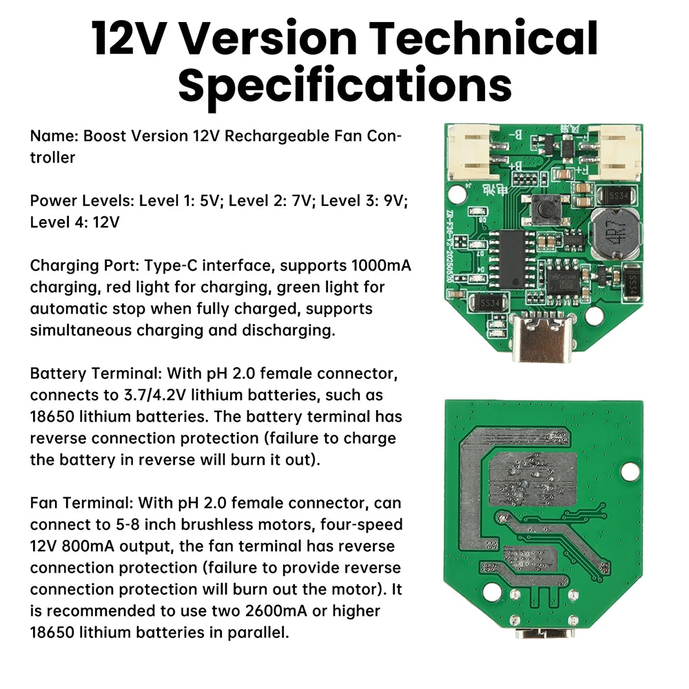 Universal 3/4 Speed Small Fan Control Board Micro Rechargeable Circuit Board Charging Module USB Type-C Oasis Select