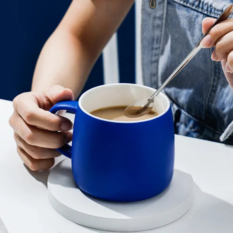 500ml Ceramic Coffee Mug with Spoon Gift Package Klein Blue Splash Ink Porcelain Mug Breakfast Oatmeal Cup Festival Gift Oasis Select