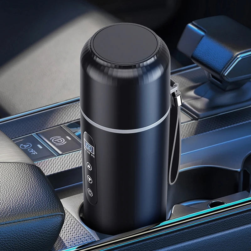 Temperature Display Kettle 500ml Car Heating Cup 12V 24V Electric Three Modes Stainless Steel Travel Heating Thermal Mug Oasis Select