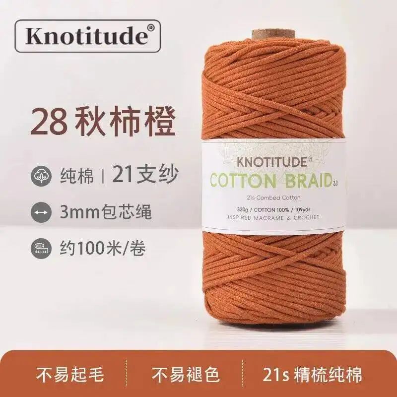 3mm Macrame Braid Cotton Cord 109Yards Pure Cotton Rope For Bracelet Knots, DIY Craft Making 100m Oasis Select Persimmon Orange 3.0mm 100m