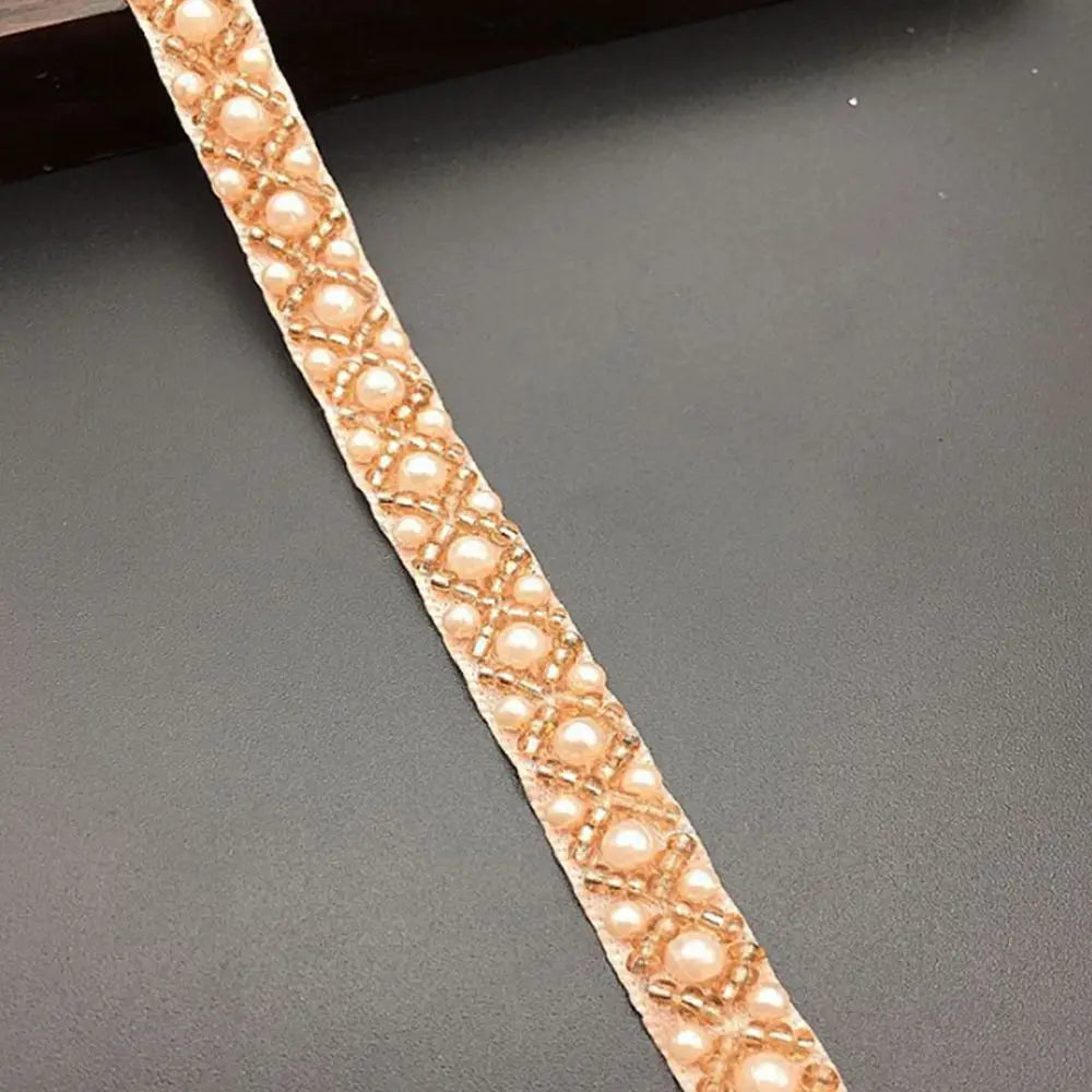 Beaded Pearl Lace Trim Ribbon for Bridal Wedding Dress Sewing