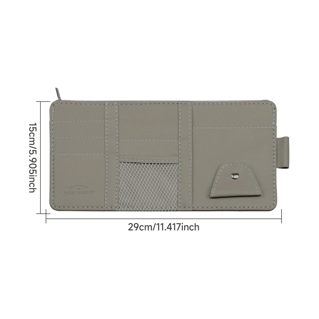 PU Leather Car Sun Visor Organizer – Multi-Pocket Holder