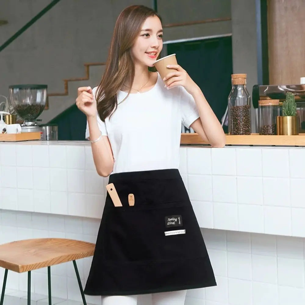 Waterproof Kitchen Apron Half Waist Anti-fouling Oil-proof Cooking Baking Bibs Cooking Smock for Barber Coffee Shop Catering Oasis Select