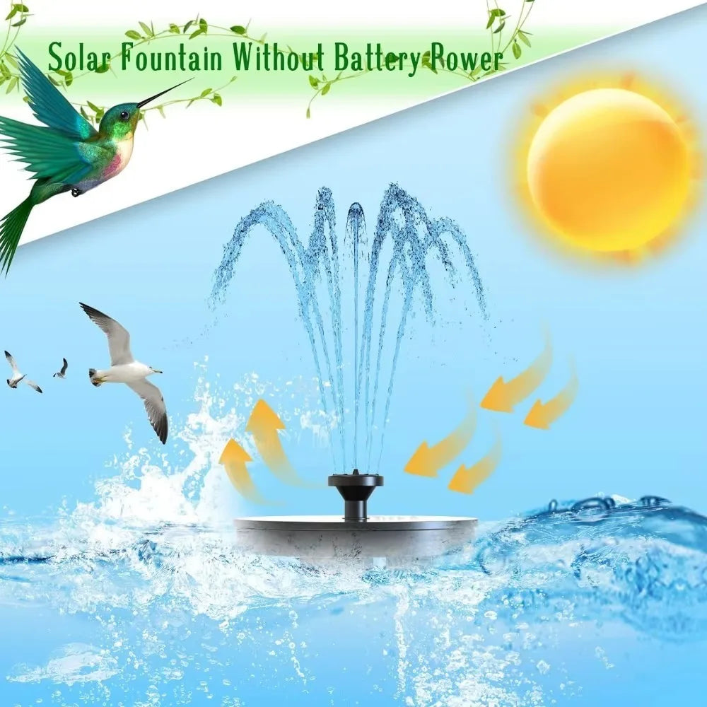 Outdoor Solar Fountain, Solar Water Fountain with 6 Nozzles Various Water Features and 4 Stabilizing Bar, DIY Garden Bird Bath Oasis Select