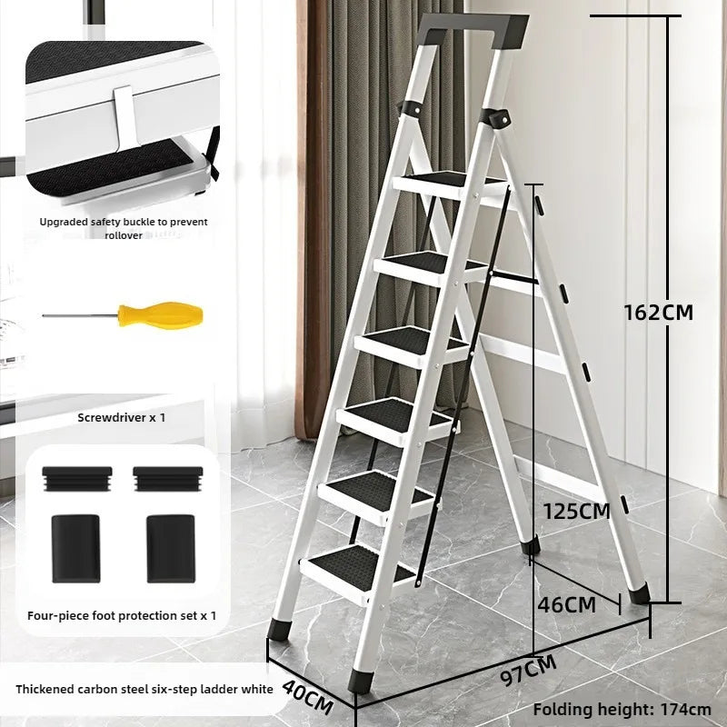 Home ladder stool folding zigzag ladder anti slip pedal ladder indoor and outdoor multifunctional portable ladder Oasis Select Six steps white