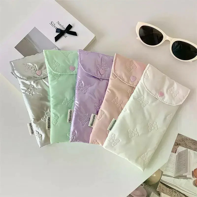 INS Style Bow Embossed Pencil Case Student Stationery Storage Bag Pencil Bag Portable Sunglasses Storage Bag Oasis Select