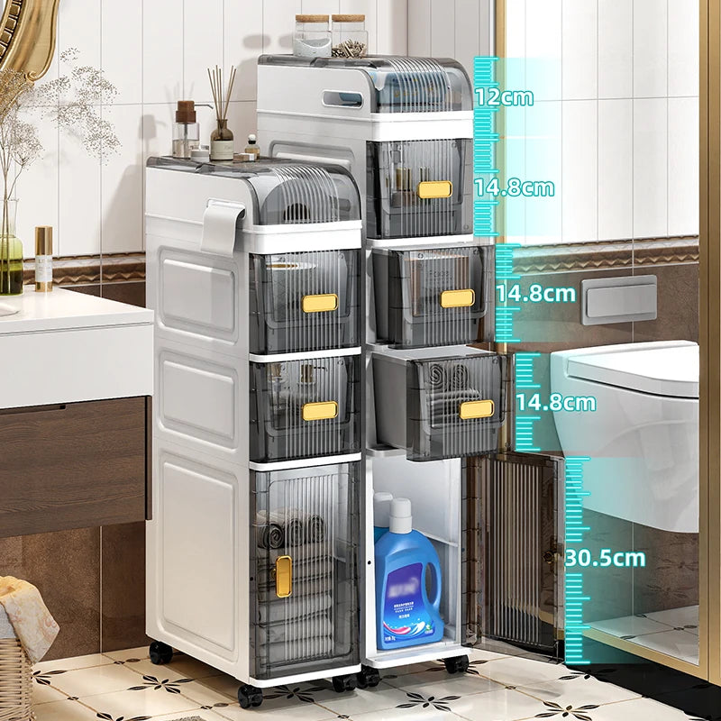 18cm Narrow Storage Cabinet, Multi-Tier Slim Organizer for Bathroom/Living Room, Holds Towel/Tissue/Cosmetic, Space-Saving Shelf Oasis Select