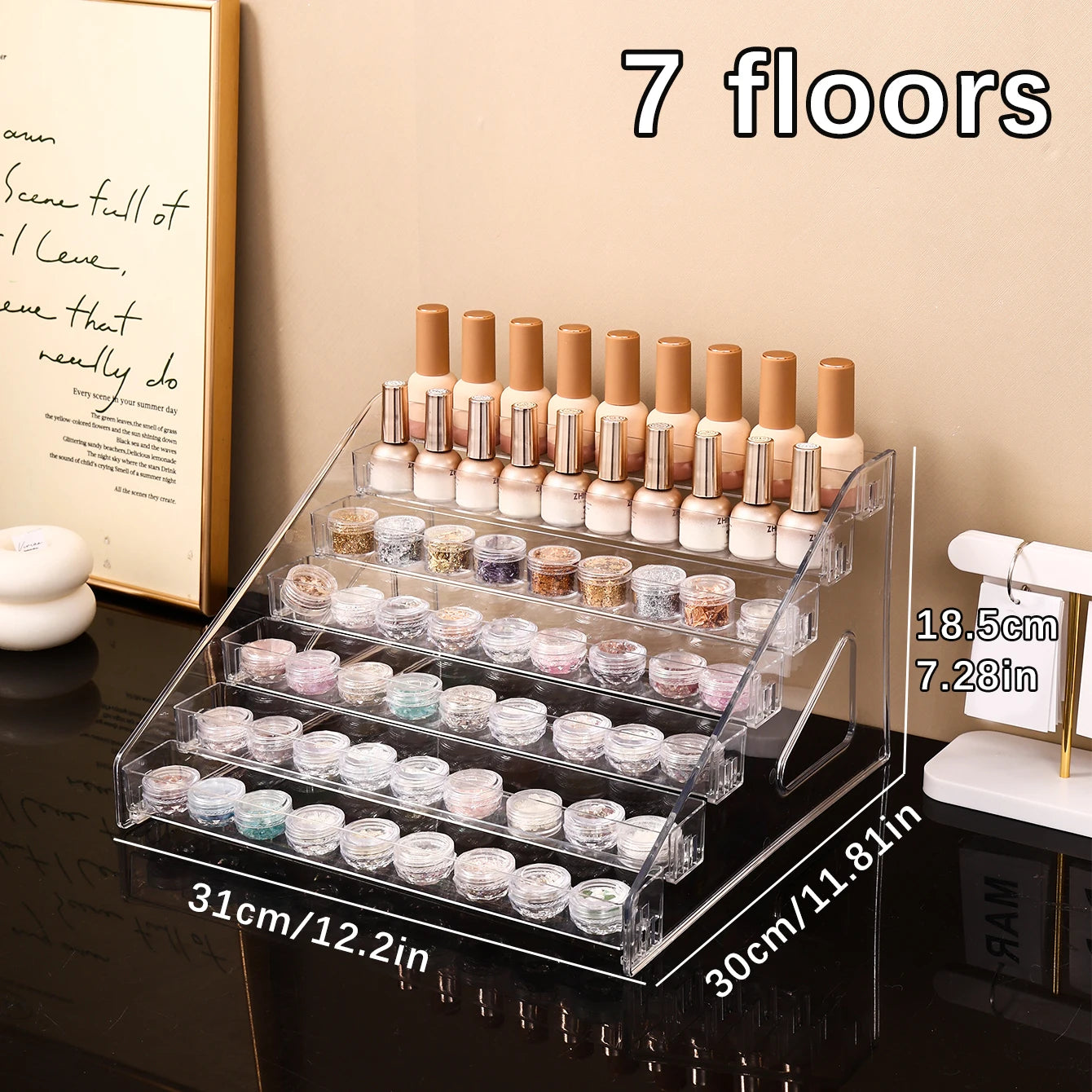 1pc transparent vertical buckle nail polish display stand stepped acrylic perfume lipstick nail polish gel nail polish finisher Oasis Select 7layers-transparent