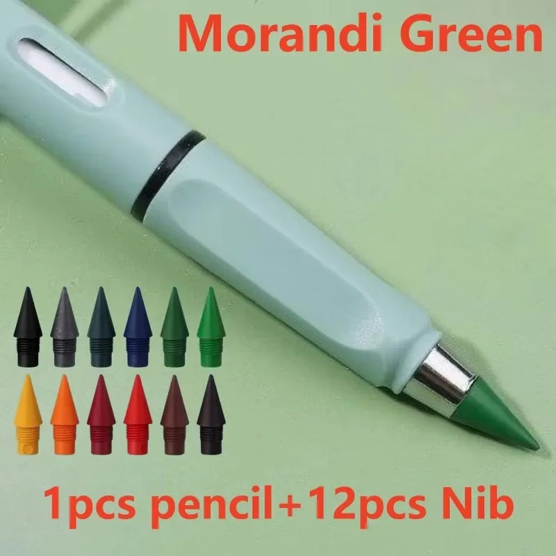 1/2set Kawaii 12 Colors Eternal Pencil No Ink Unlimited Pencils School Kids Art Painting Color Sketch Writing Stationery Oasis Select 1set Morandi Green
