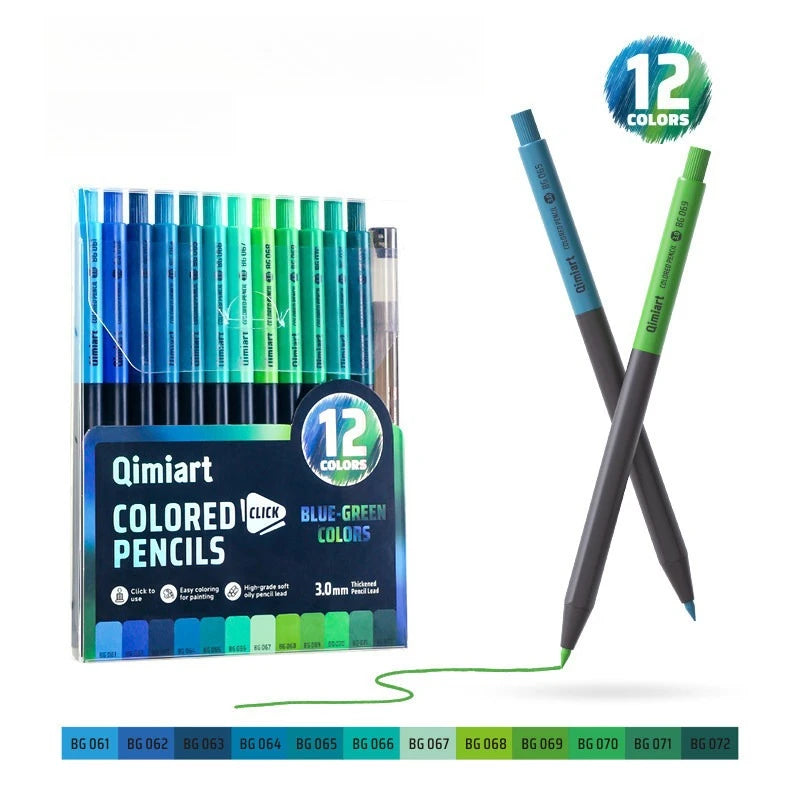 12 Colors Click Colored Pencils 3.0mm Soft Oily Lead Mechanical Pencils for Student Art School Office Supplies Stationery Oasis Select E