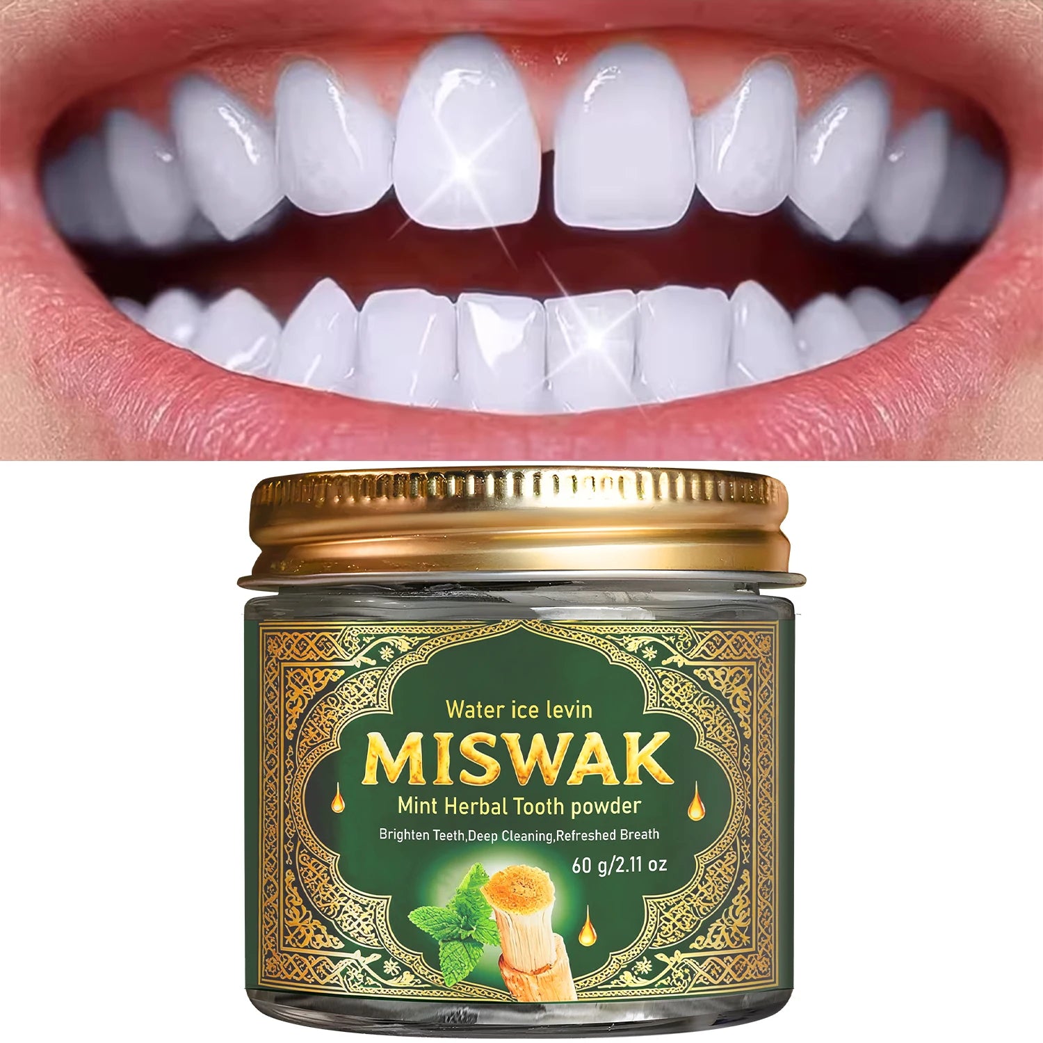 MISWAK Mint Herbal Tooth Powder – Charcoal & Hyaluronic Acid Herbal Tooth Powder Oasis Select