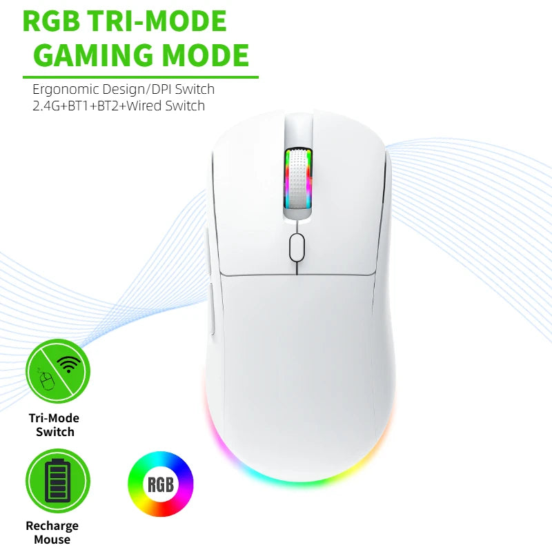 Tri-mode RGB Gaming Mouse Dual BT/2.4G/USB Wired Mouse Rechargeable Mouse 6 Button 4800DPI Bluetooth 5.3 Mouse for Laptop Tablet Oasis Select