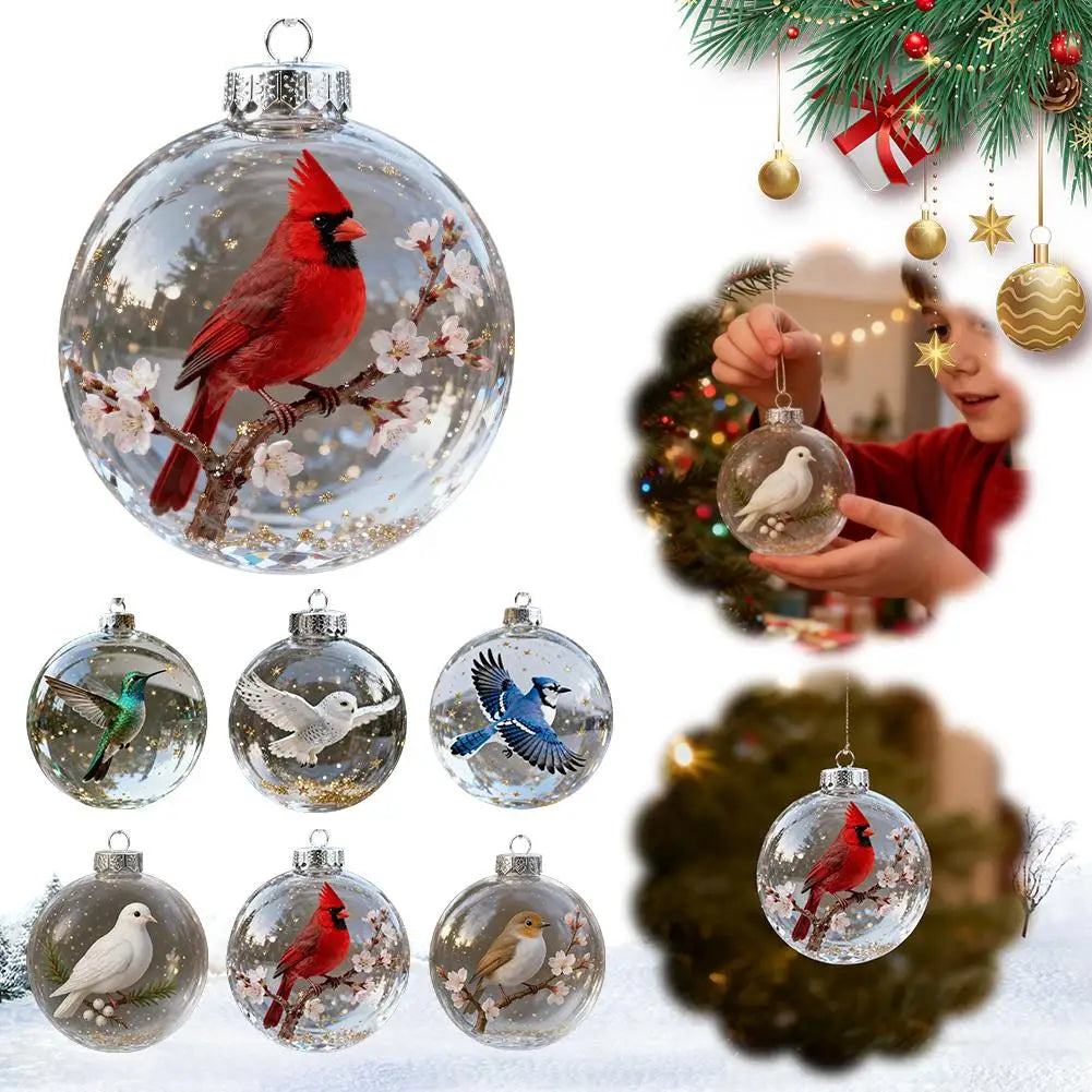 Cardinal Bird Christmas Ball Ornaments – Clear Acrylic Set