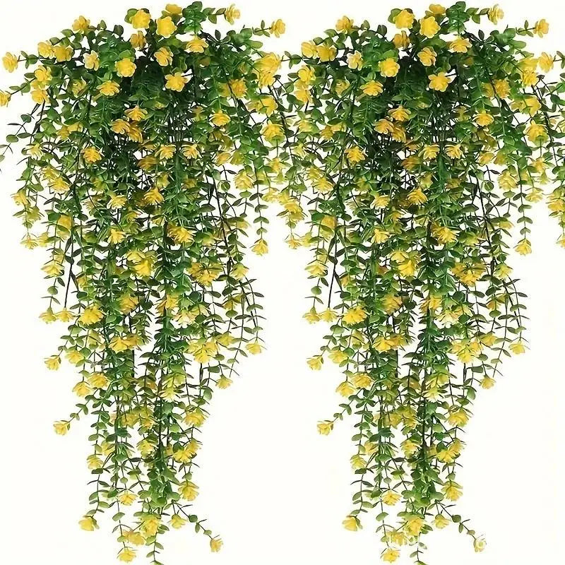 Artificial Plant Hanging Flowers with Eucalyptus Leaves: 2Pcs Wall Home Garden Greenery Vine for Wedding Decor Oasis Select A2