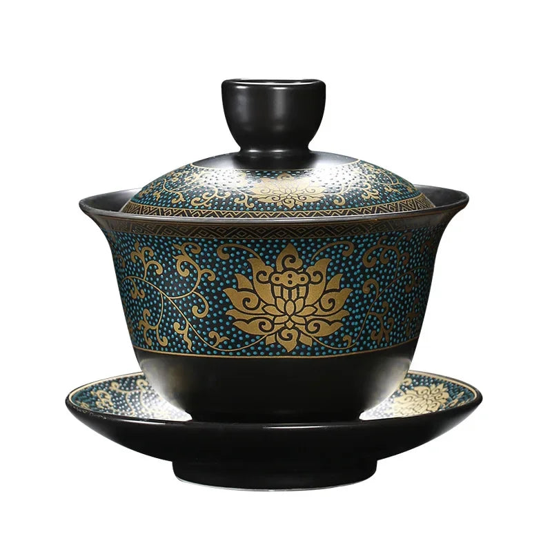 Chinese Teaset Classical Gaiwan Tea Cups Black Clay Tureen Lid Bowl Saucer Traditional Handmade Tea Brew Tea Cup Oasis Select