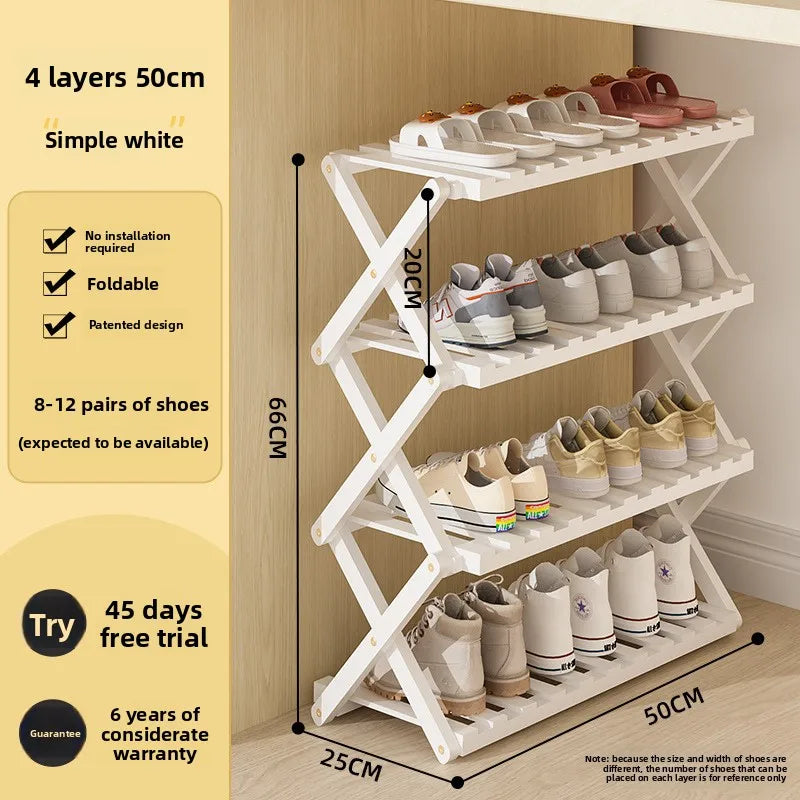 Simple shoe rack household door dormitory folding shoe rack free of installation shoe cabinet sturdy and durable Oasis Select 4C-50cm-white