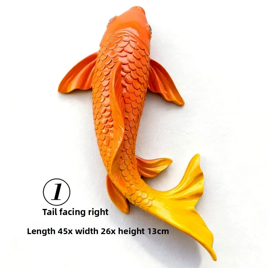 Lucky Koi Fish 3D Wall Decor, Resin Stereoscopic Carp Wall Hanging, Creative Wealth Feng Shui Home Art Wall Sticker Ornament Oasis Select H Right