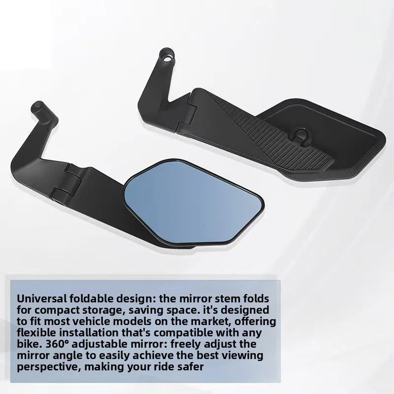 Motorcycle and Electric Bike Folding Universal Adjustable Aluminum Alloy Rearview Mirror with Wind Deflector Oasis Select