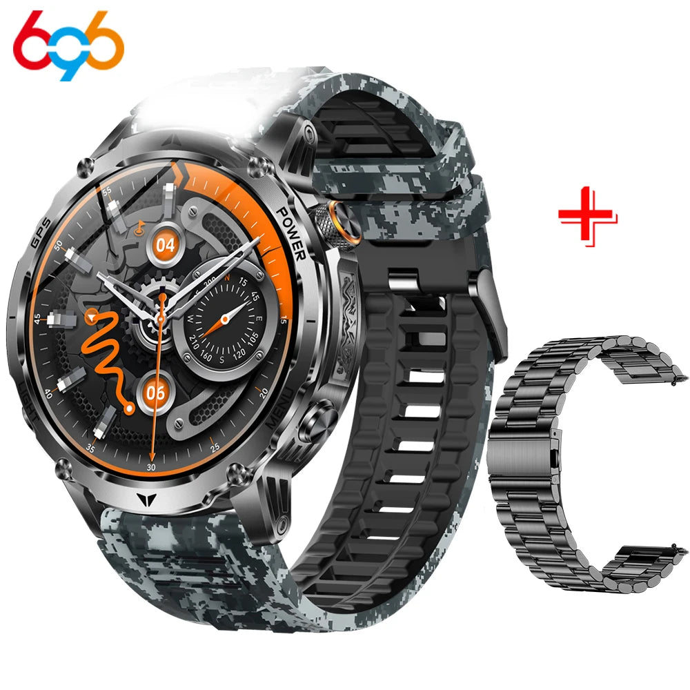 Outdoor Smart Watch Men Lady Flashlight Heart Rate BT Call Sports Bracelets Health Smartwatch Waterproof Compass GPS SOS 1100mAh Oasis Select BOMCBLS3M
