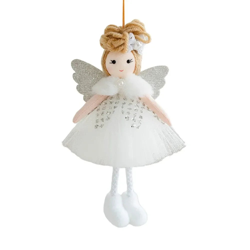 16*9CM Christmas Plush Mesh Angel Doll Pendant Cartoon Cute Wings Girl Doll Christmas Tree Decoration Bedside Hanging Oasis Select white China Mainland