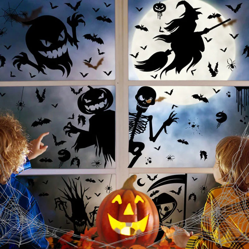 Halloween Window Sticker Giant Ghost Monster Witch Death Skeleton Bloody Poster Electrostatic Stickers for Helloween Party Decor Oasis Select
