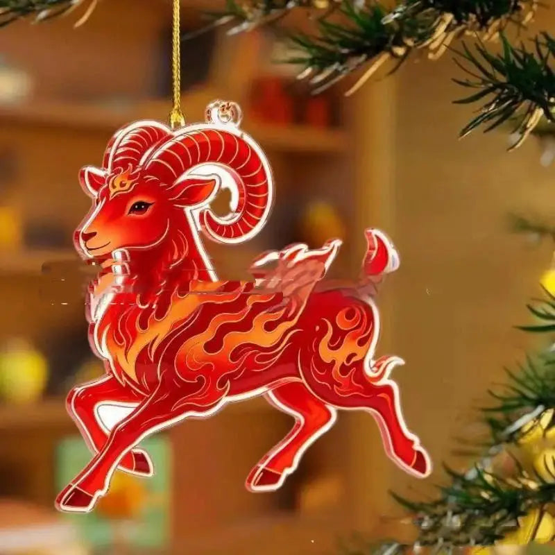 Acrylic Chinese Zodiac Goat Ornament – Red & Gold Lunar Decor