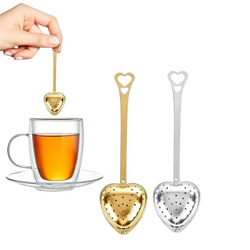 1Pc Heart Shaped Tea Strainer Fine Leakproof Holes Long Handle Portable Filter for Business Trip Loose Leaf Tea Use Oasis Select
