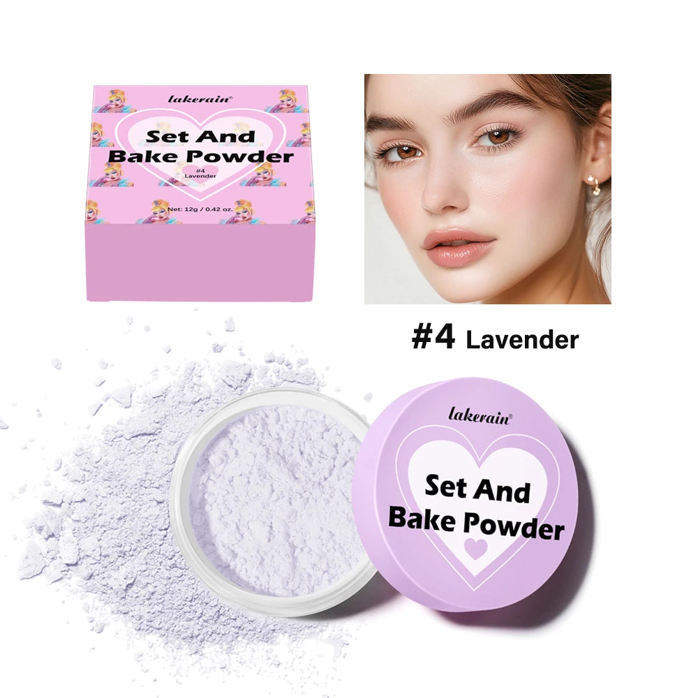Long Lasting Bake Setting Powder and Puff Puff Pass Set 5 Colors Oil-Absorbing Matte Finish Locks Setting Face Cosmetics kimchi Oasis Select 4Lavender