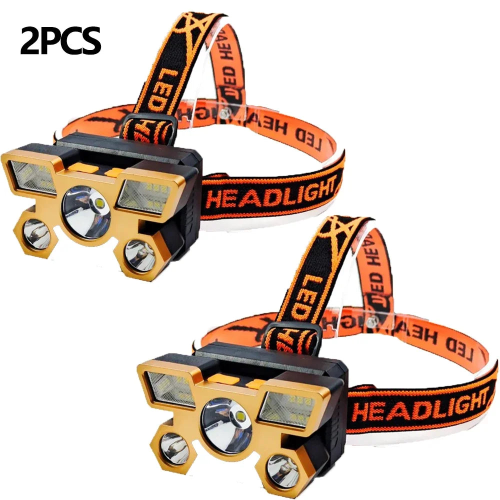 Outdoor High Brightness 5LED Headset Flashlight Outdoor Household Portable USB Rechargeable Fishing Miner Lamp Strong Headlight Oasis Select XY501 Red 2pcs