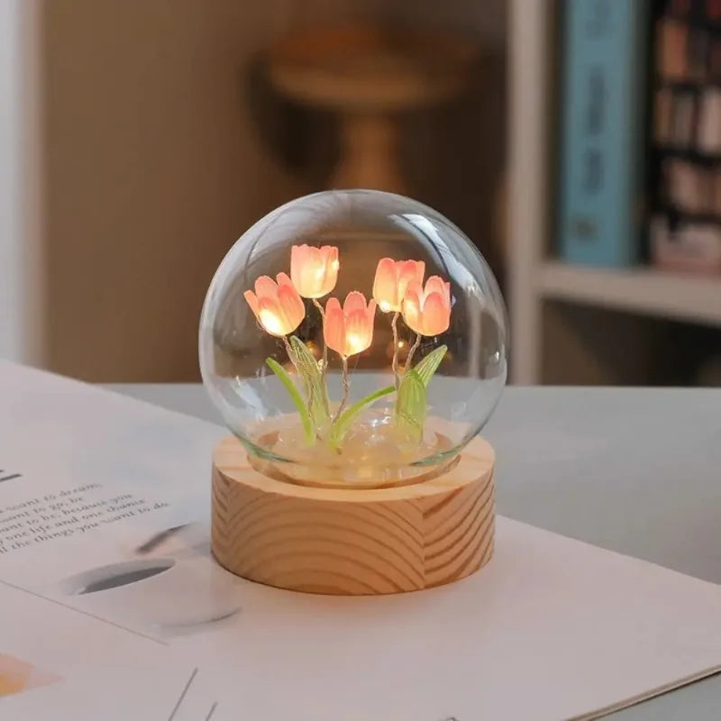 Cute Bedroom Room Decor Floral Lamp Tulip Night Light Valentines Day Gift Lampara Tulipanes Girlfriend DIY Material Handmade Oasis Select