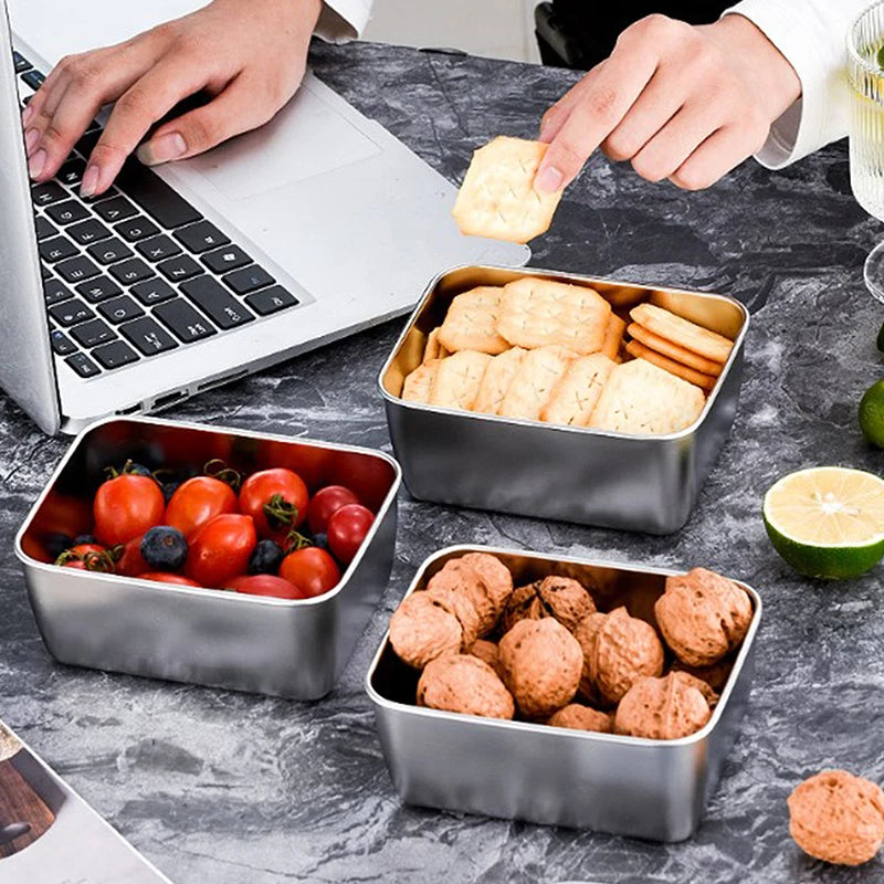 1PC Stainless Steel Refrigerator Food Storage Box With Plastic Lid Prepare Food Freshness Preservation Box Picnic Box Oasis Select