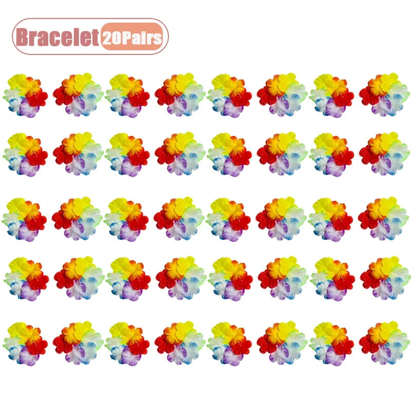 1-40PCS Faux Flower Headband and Wristband Set Multicolor Festive Party Dance Floral Crown Corsage for Women Girls Cosplay Oasis Select Bracelet-20Pairs