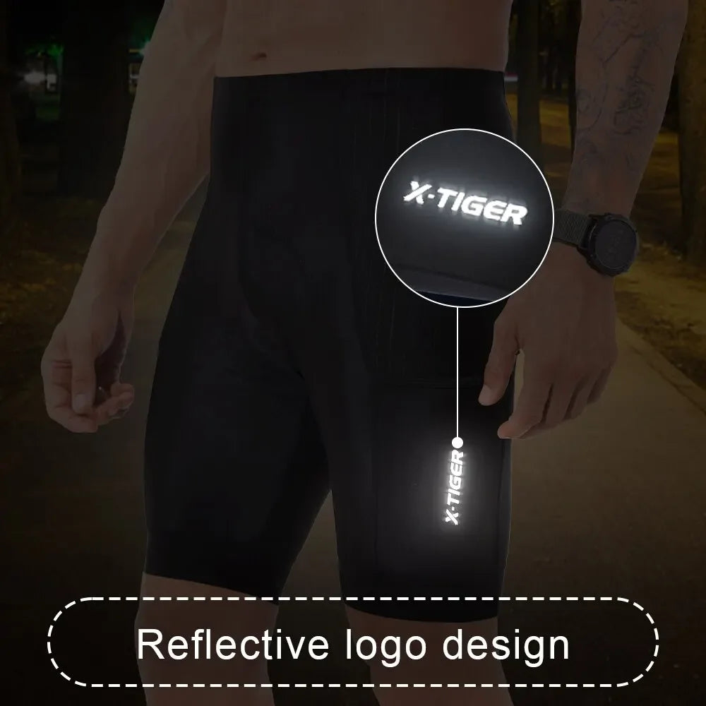 X-TIGER Men's Cycling Shorts 2 Pocket Bicycle Shorts Reflective Anti-slip Shock Absorption Sponge Pad MTB Road Cycling Shorts Oasis Select