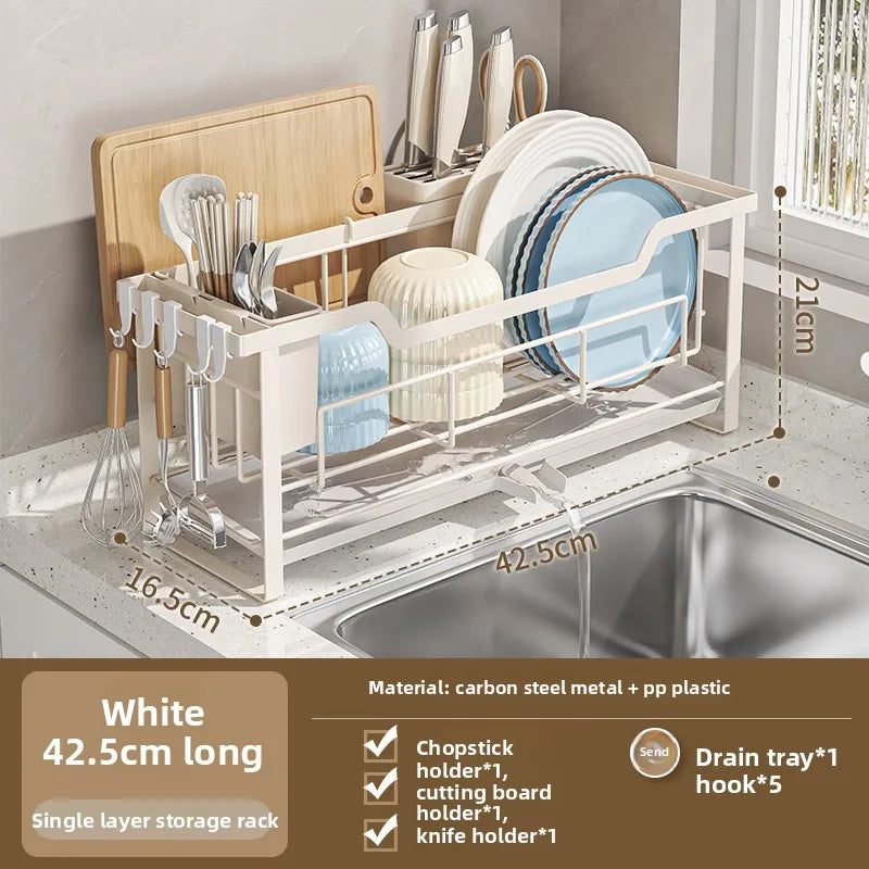 kitchen windowsill cutting board, bowl and chopstick draining rack, no need to install small bowl and dish storage racks Oasis Select 42.5cm white set