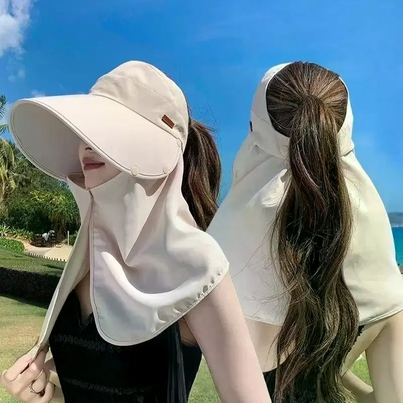Women Anti UV Sunshade Shawl Cap Detachable Wide Brim Visor For Outdoor Sports Beach Travel Accessory Oasis Select