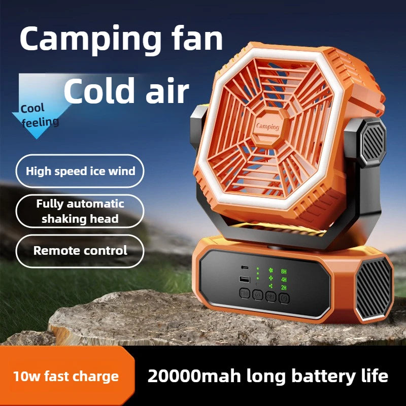 URGGU Rechargeable Camping Fan with LED Light & Remote